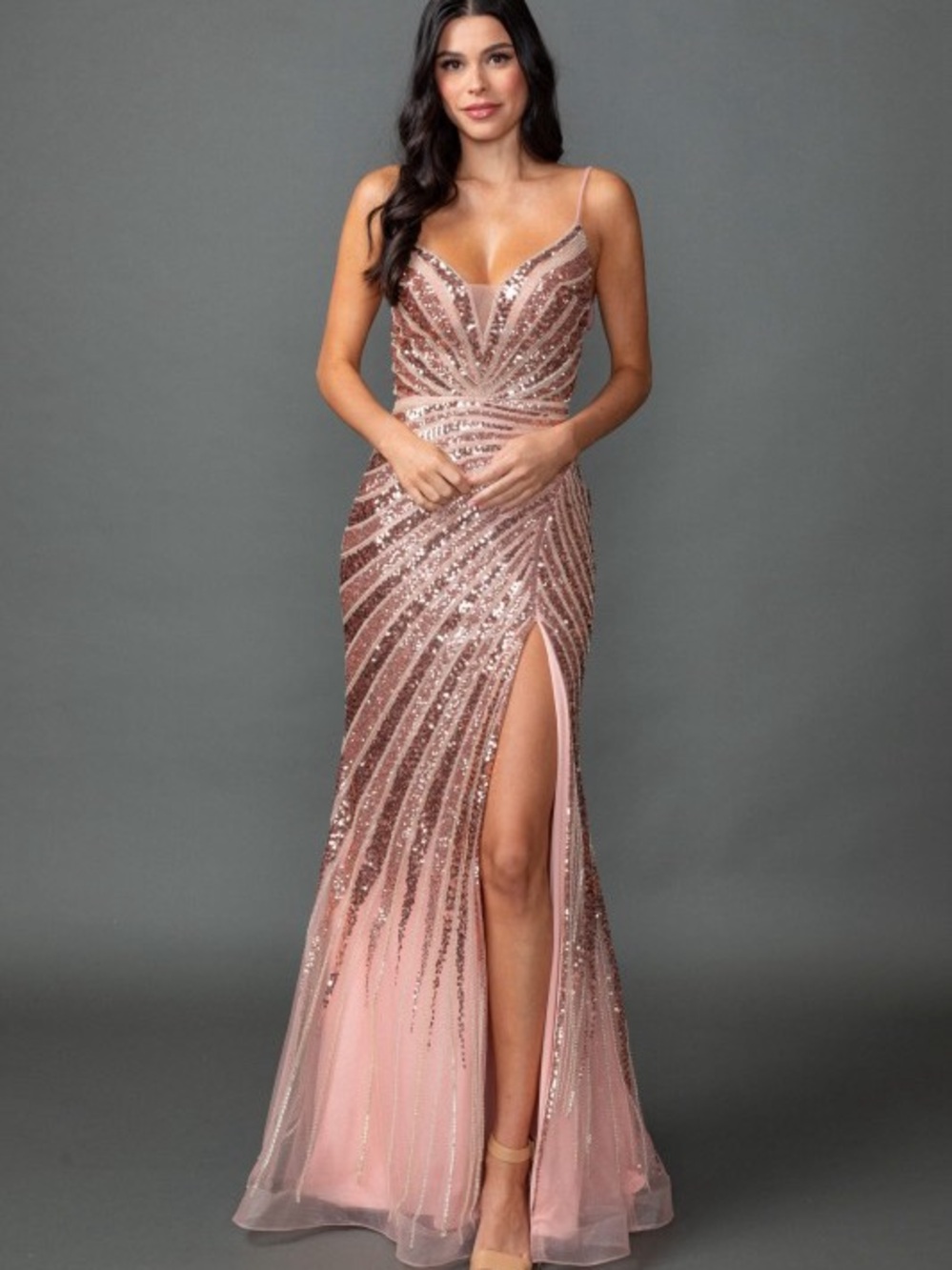 Sequin Embellished Blush Pink Evening Gown